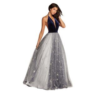 Alyce Paris Navy and Silver Starry Evening Gown